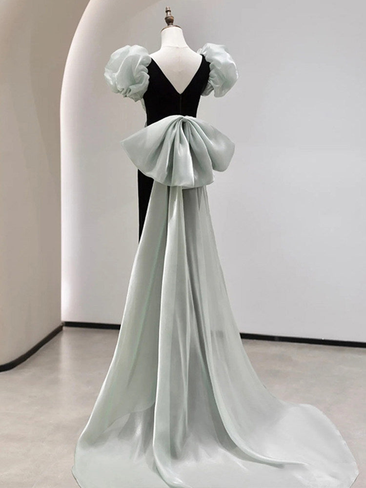 Sheath Black Mermaid Prom Dress With Bow Elegant Birthday Dress  P290