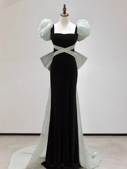 Sheath Black Mermaid Prom Dress With Bow Elegant Birthday Dress  P290