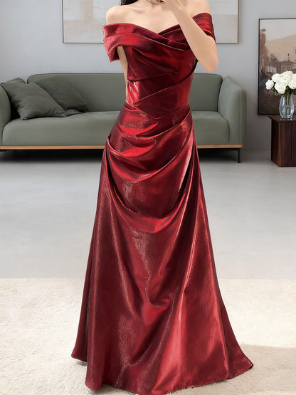 Off The Shoulder Burgundy Prom Dress A Line Elegant Evening Dress  P298