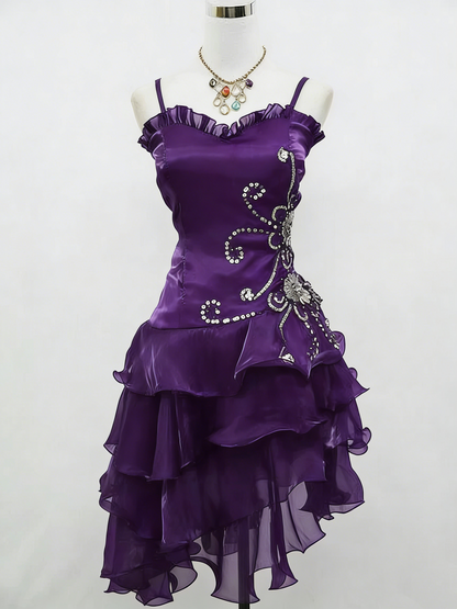 A Line Black Ruffled Homecoming Dress Beaded Short Dress  P304