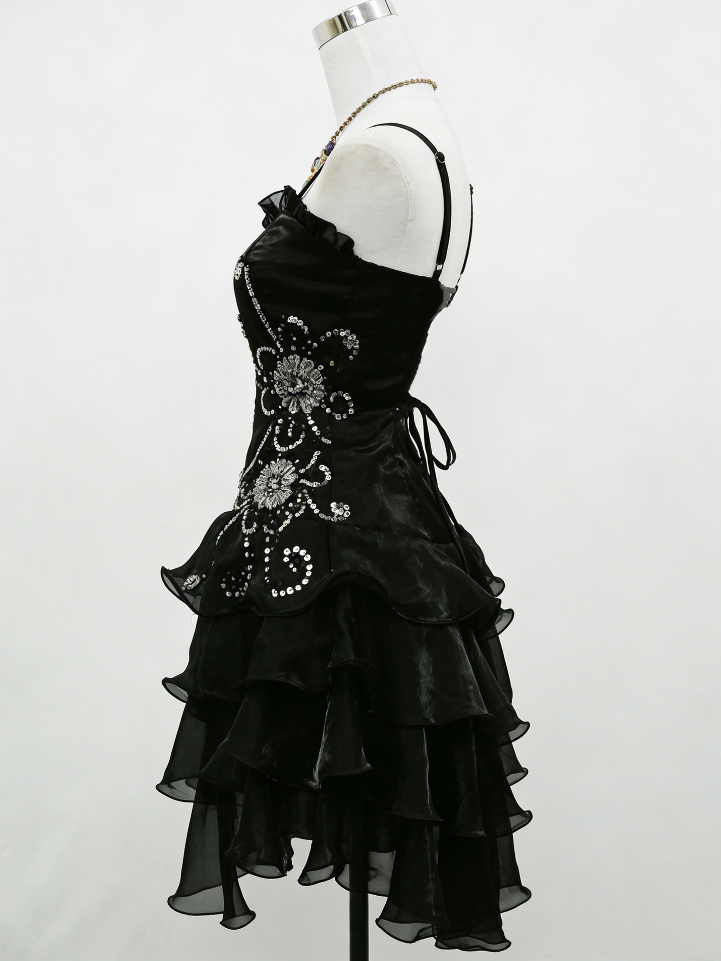 A Line Black Ruffled Homecoming Dress Beaded Short Dress  P304