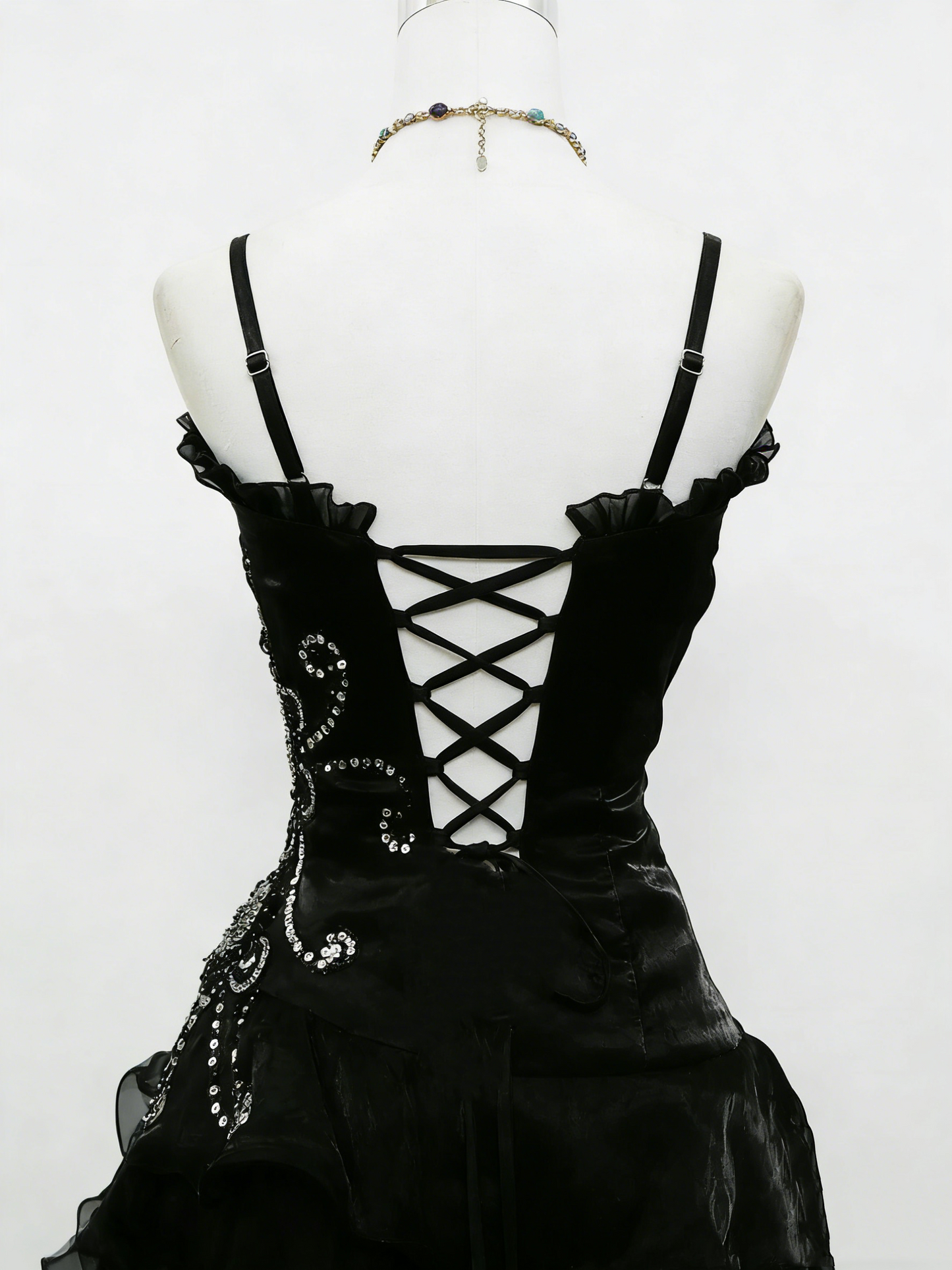 A Line Black Ruffled Homecoming Dress Beaded Short Dress  P304