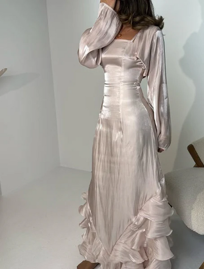 Elegant Sheath Ruffled Long Prom Dress Formal Evening Dress  P305