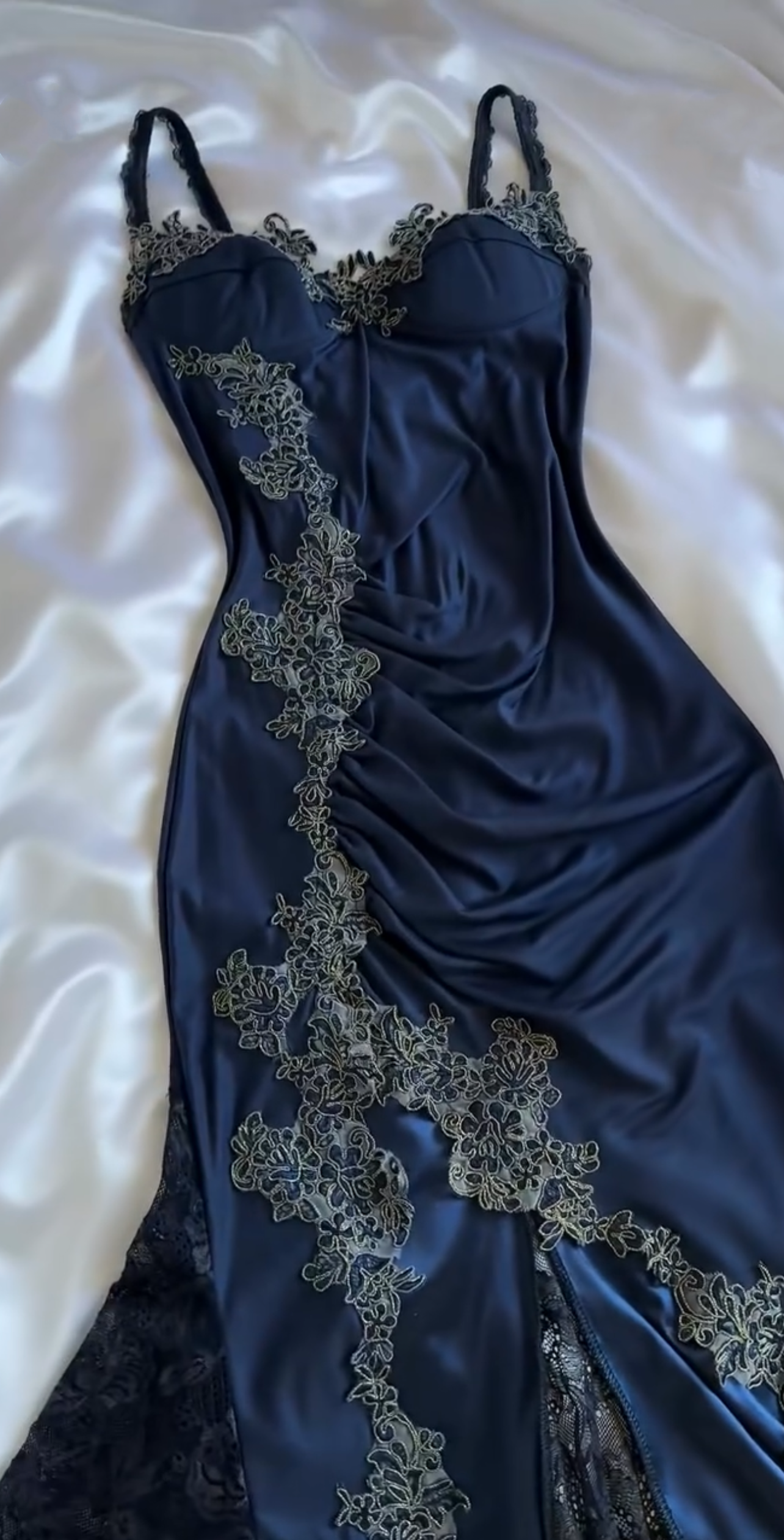 Sexy Mermaid Spaghetti Straps Satin Prom Dress Navy Blue Evening Dress  P306