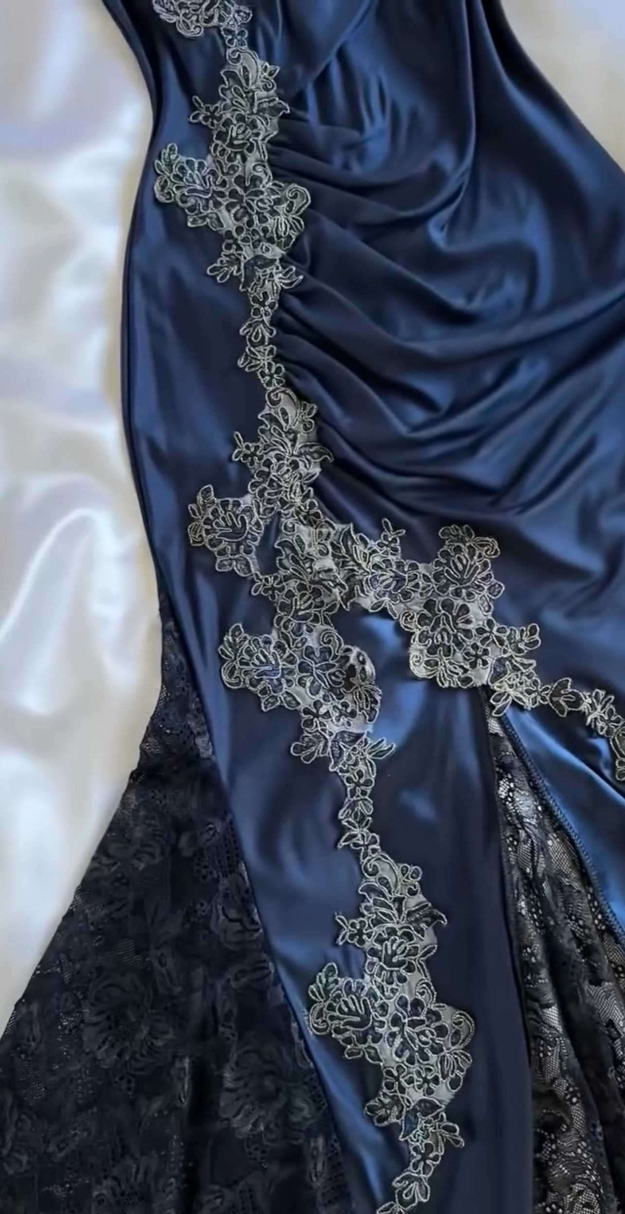 Sexy Mermaid Spaghetti Straps Satin Prom Dress Navy Blue Evening Dress  P306