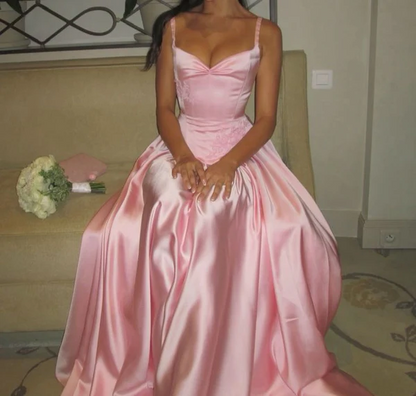 Elegant A Line Pink Satin Long Prom Dresses Wedding Guest Dress Bridesmaid Dress  P307