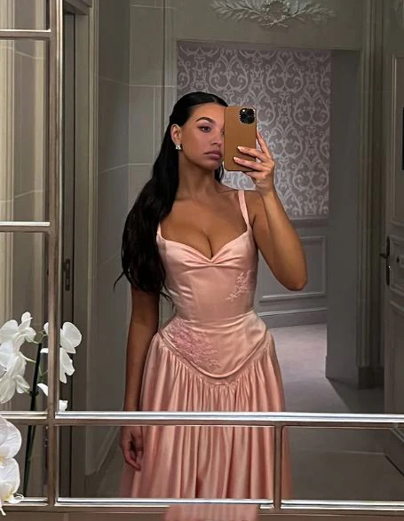 Elegant A Line Pink Satin Long Prom Dresses Wedding Guest Dress Bridesmaid Dress  P307