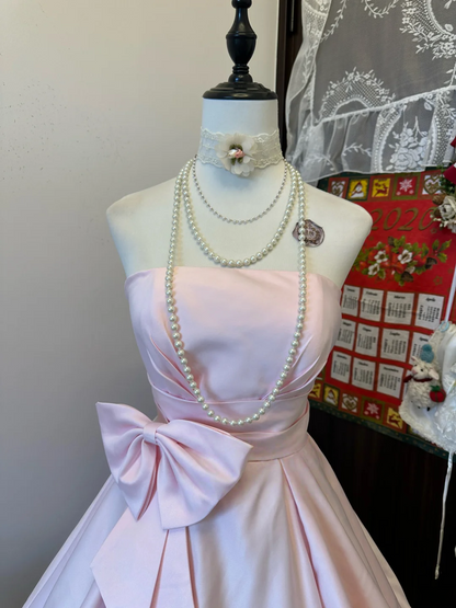 Strapless A Line Pink Short Dress Cute Satin Homecoming Dress  P315