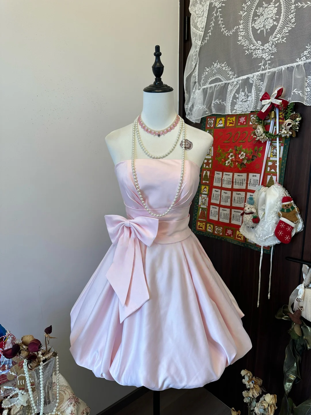 Strapless A Line Pink Short Dress Cute Satin Homecoming Dress  P315