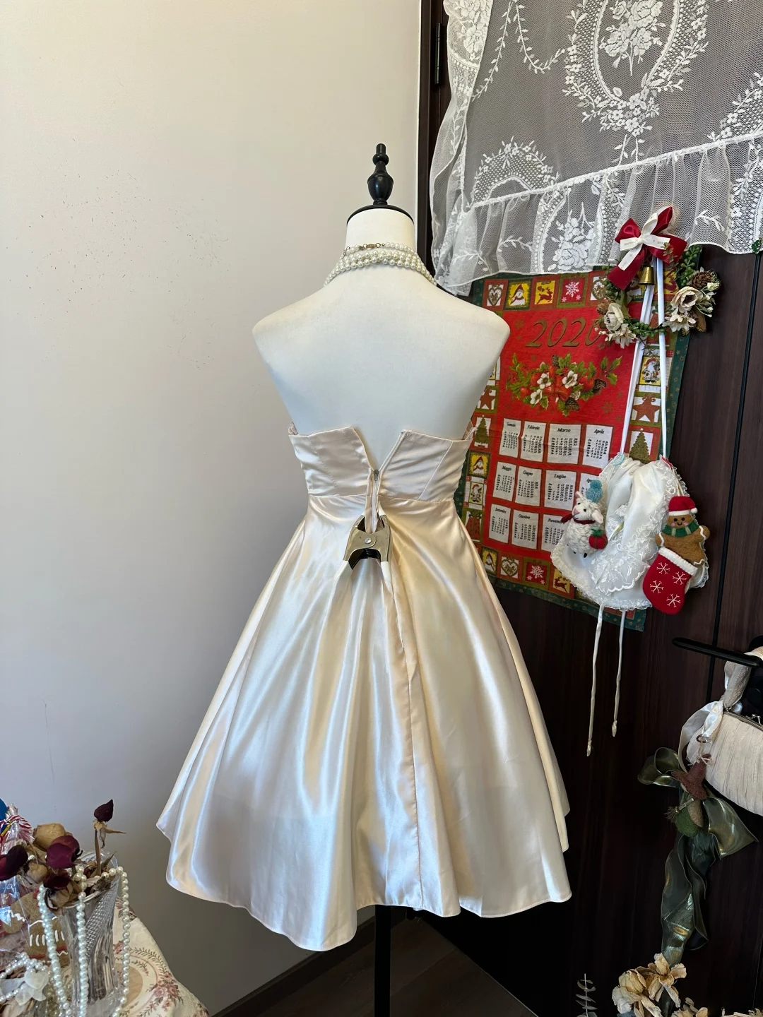 Strapless A Line Champagne Short Dress Satin Party Dress  P316