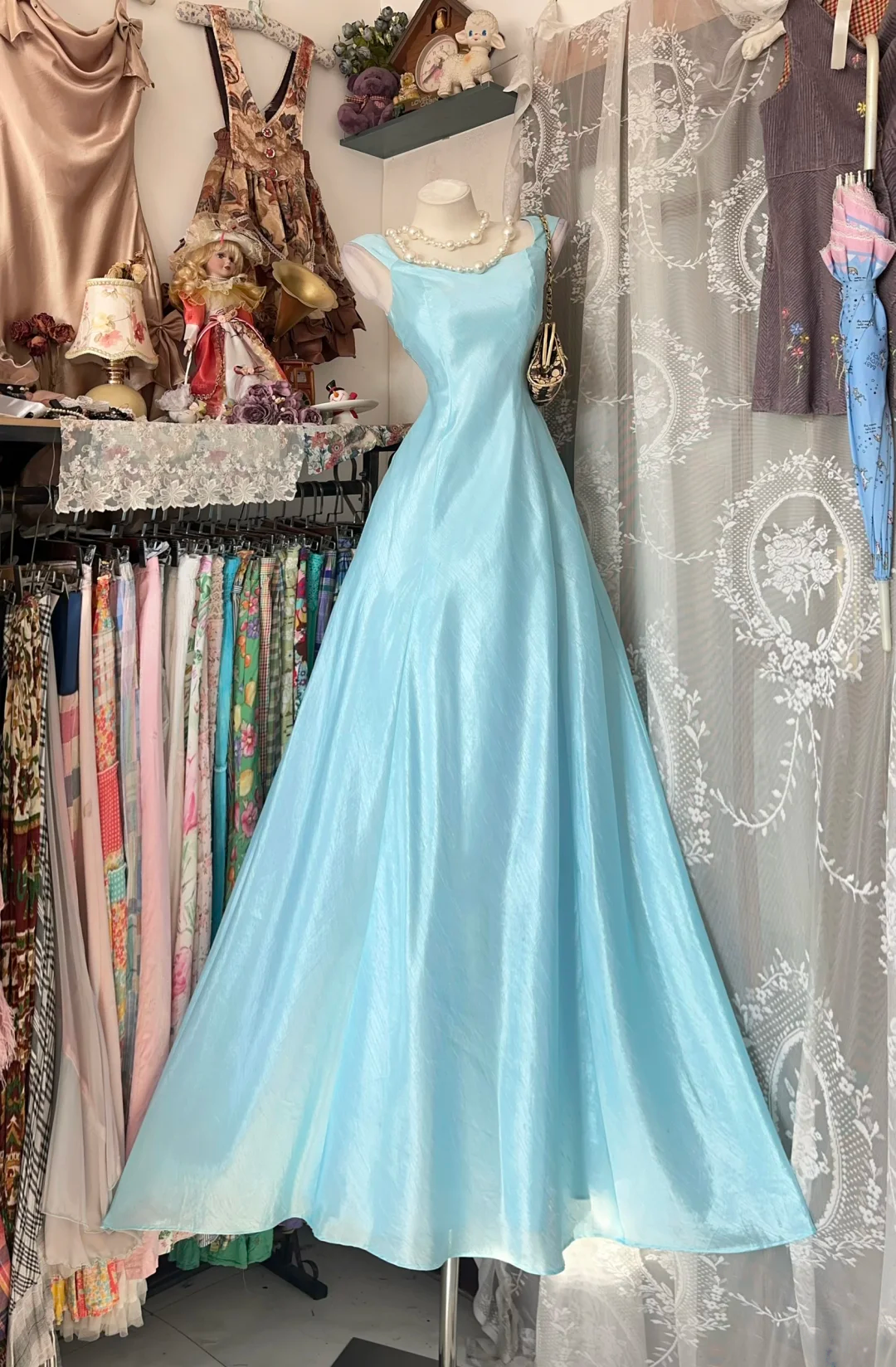 Sky Blue A Line Prom Dress Simple Formal Wedding Guest Dress  P317
