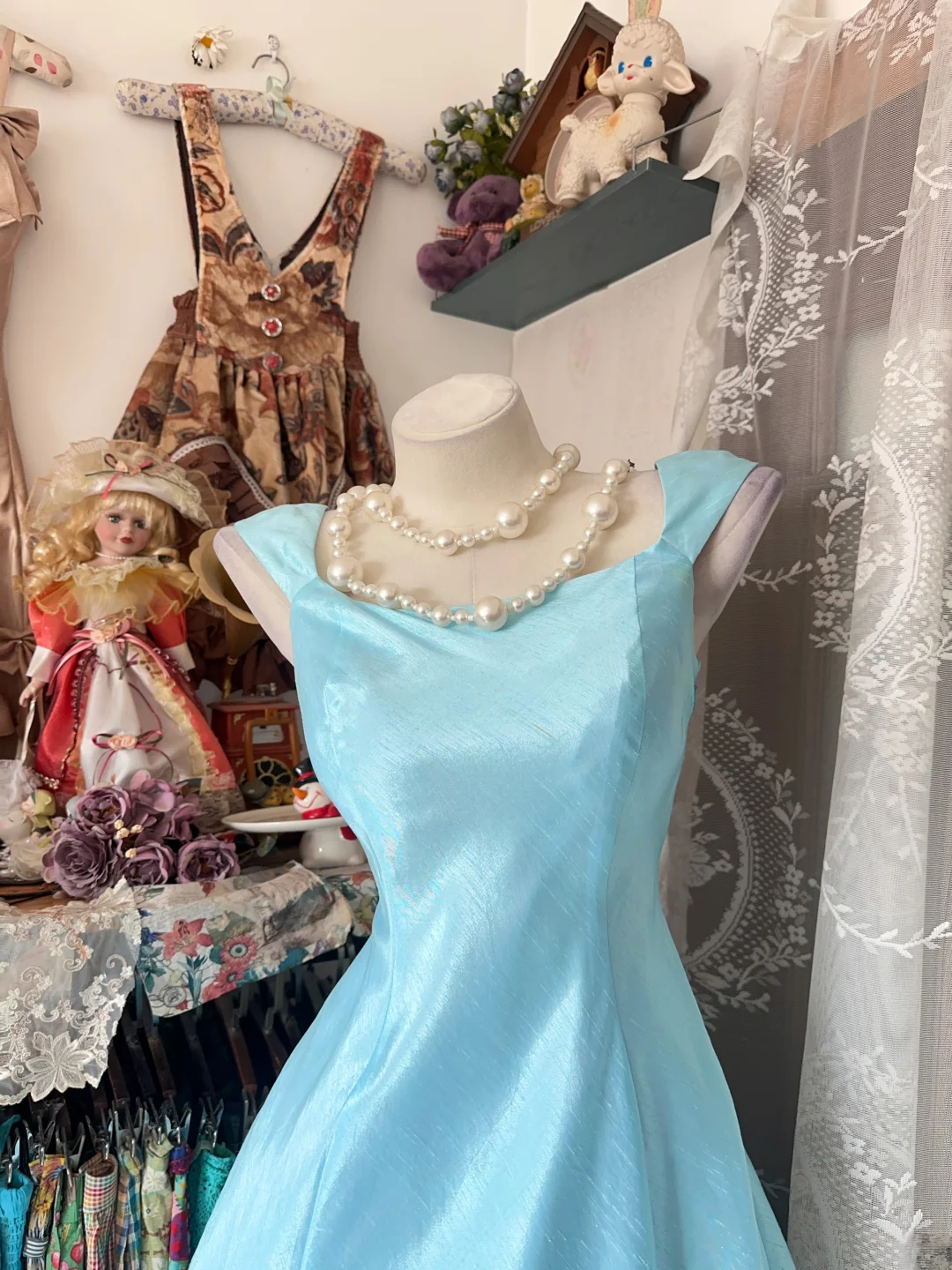 Sky Blue A Line Prom Dress Simple Formal Wedding Guest Dress  P317