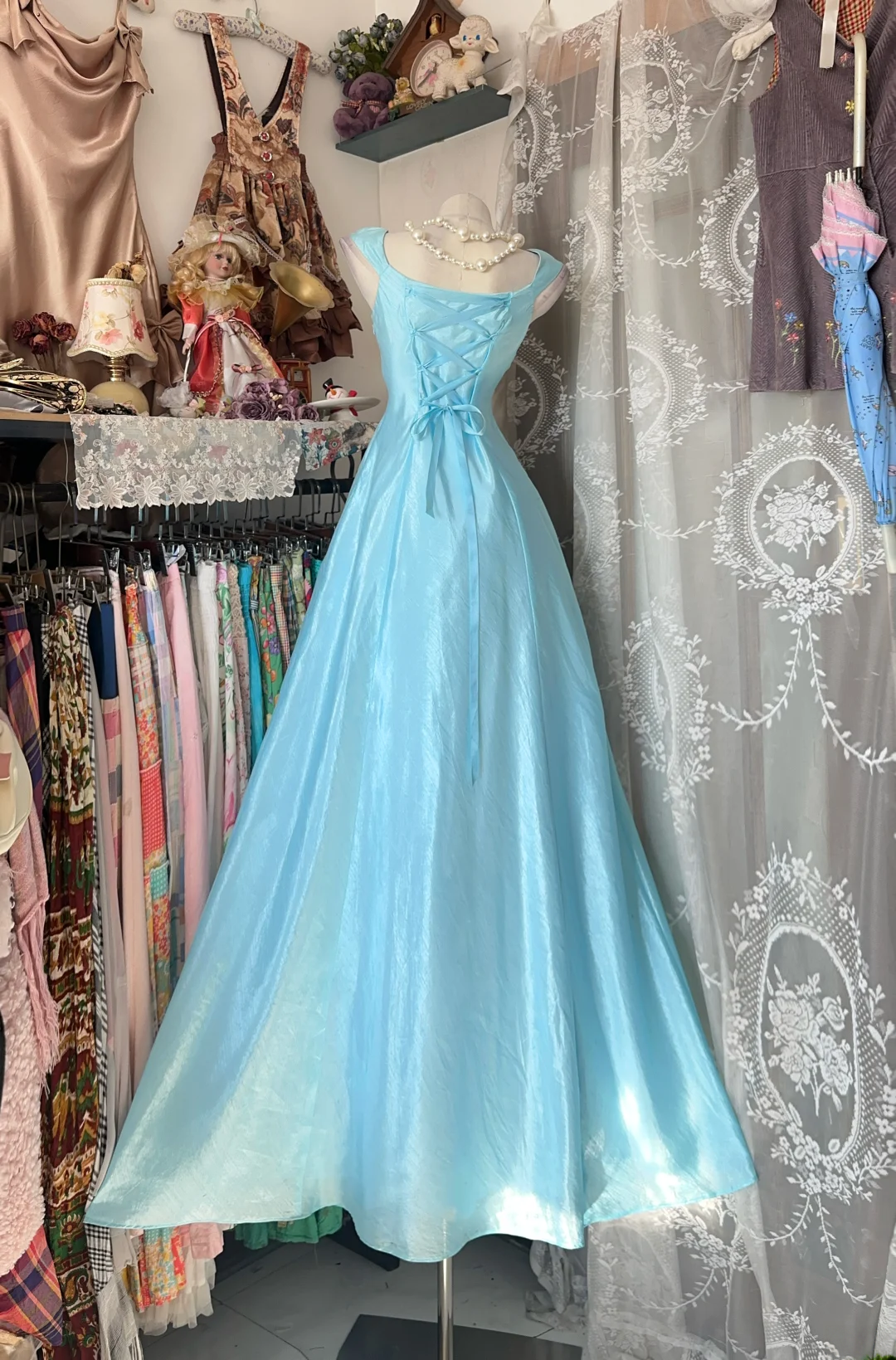 Sky Blue A Line Prom Dress Simple Formal Wedding Guest Dress  P317