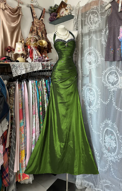 Halter Royal Blue Mermaid Prom Dress Beads Evening Dress  P319