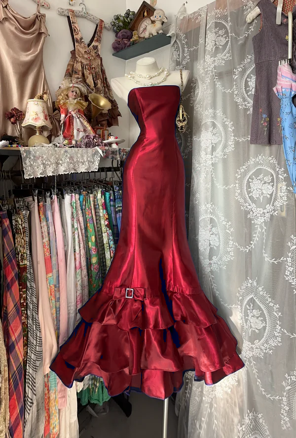 Strapless Royal Blue Satin Prom Dress Layered Formal Dress  P321