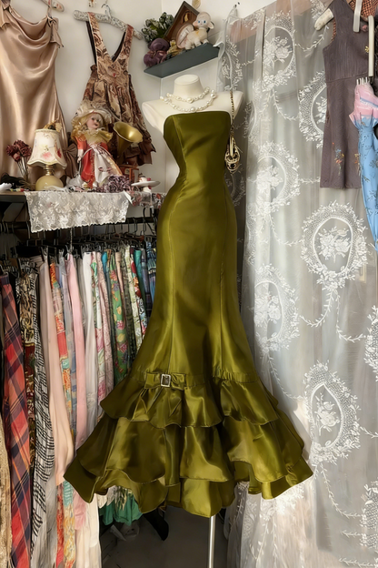 Strapless Royal Blue Satin Prom Dress Layered Formal Dress  P321