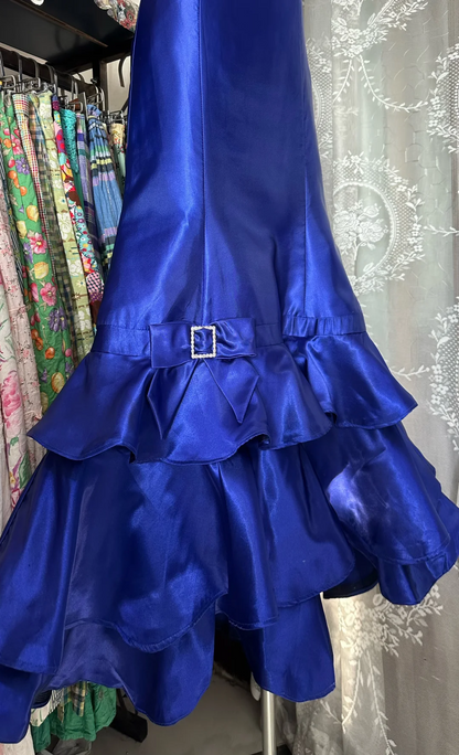 Strapless Royal Blue Satin Prom Dress Layered Formal Dress  P321