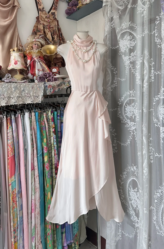 Halter Pink Prom Dress Modest Formal Party Dress  P322