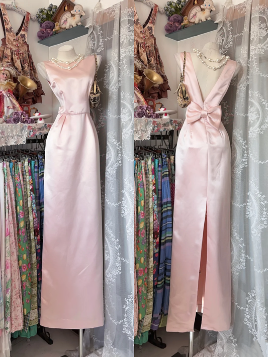 V Back Pink Sheath Stain Prom Dress Sweet Formal Party Dress  P323