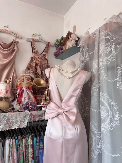 V Back Pink Sheath Stain Prom Dress Sweet Formal Party Dress  P323