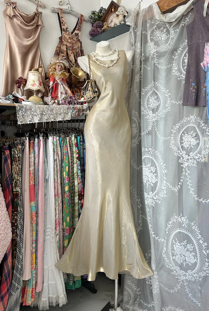 V Back Mermaid Prom Dress Champagne Elegant Evening Dress  P328