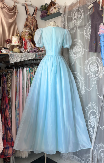 Blue Short Sleeved Princess Dress A Line Blue Formal Dress  P329