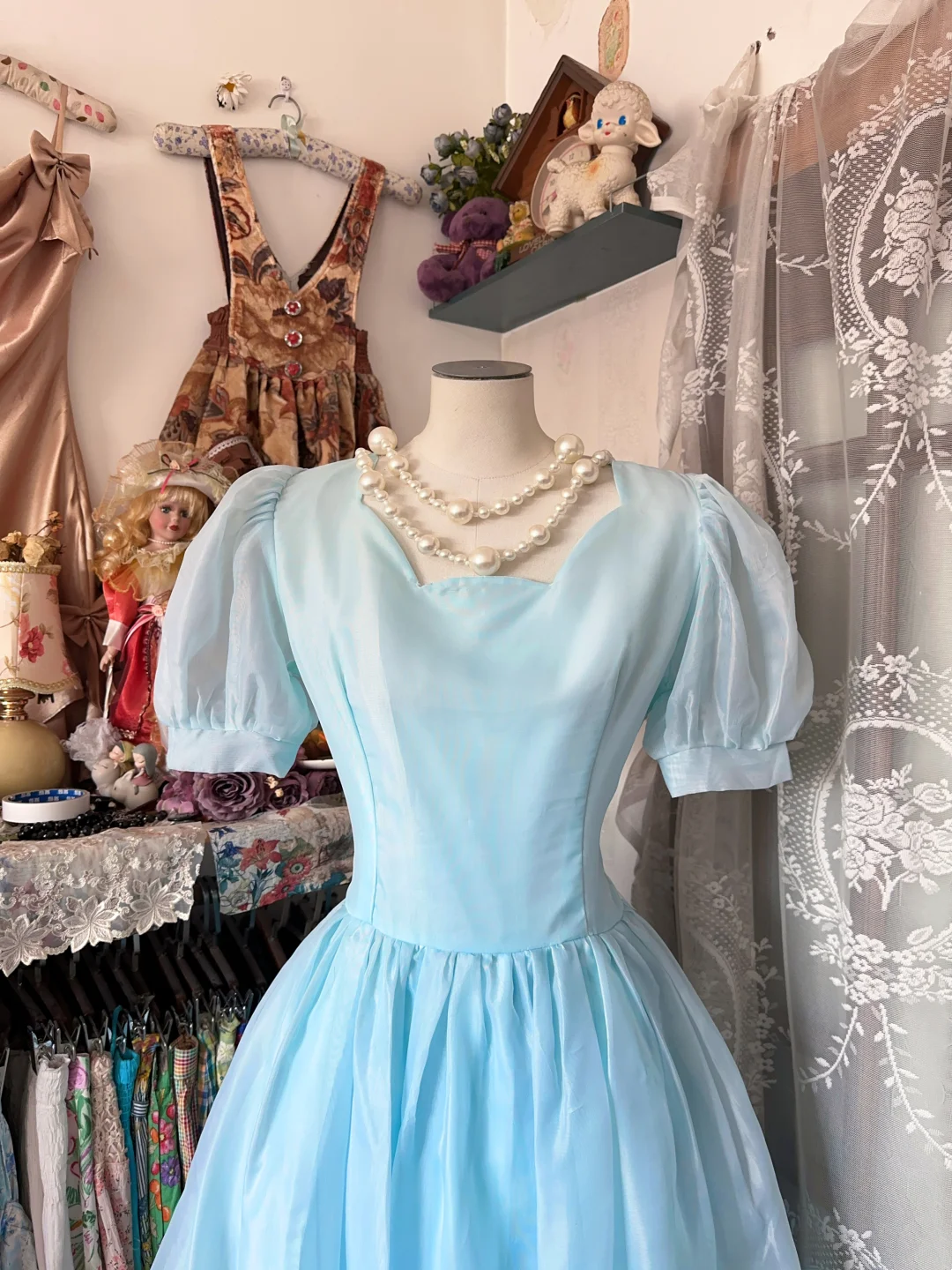 Blue Short Sleeved Princess Dress A Line Blue Formal Dress  P329
