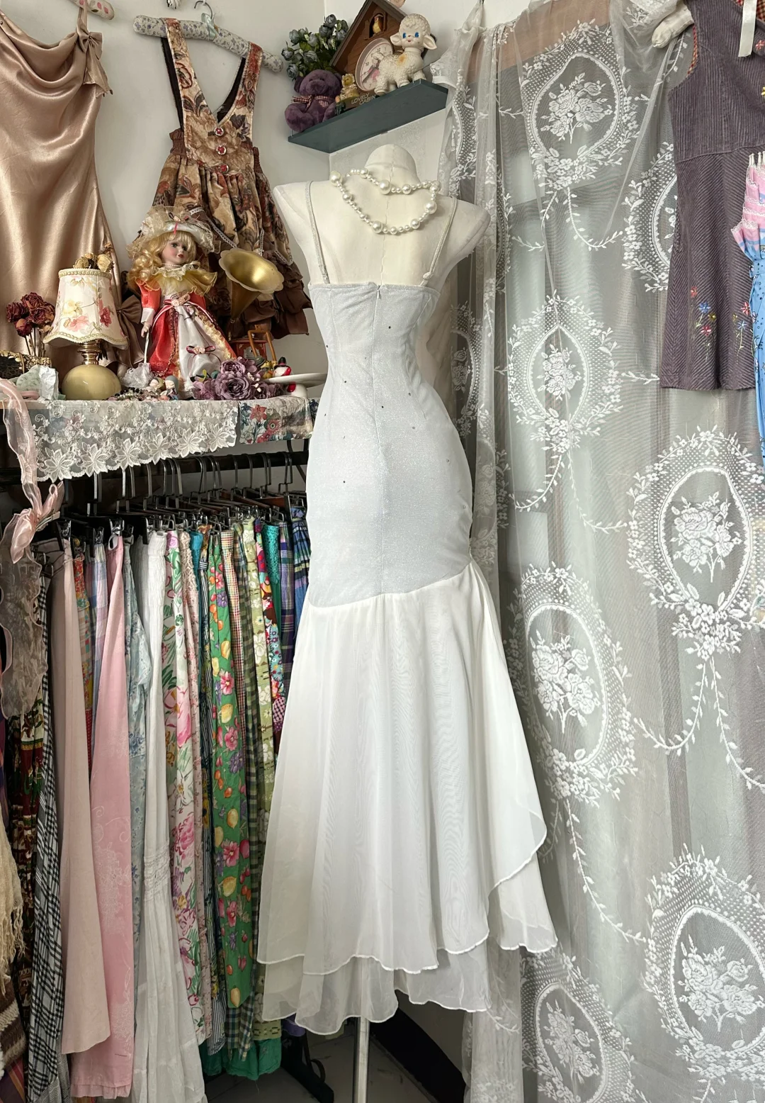 Spaghetti Strap Gray Prom Dress With Appliques Mermaid Chiffon Party Dress   P332