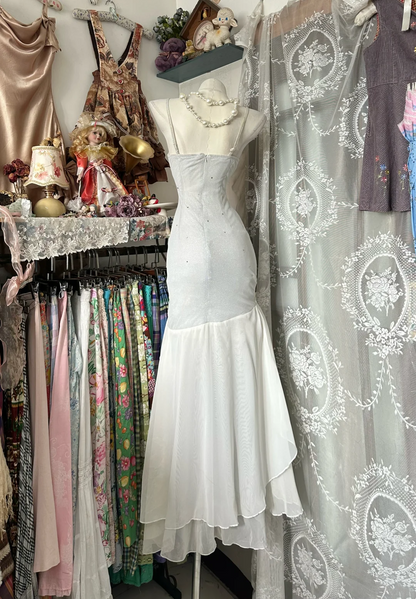 Spaghetti Strap Gray Prom Dress With Appliques Mermaid Chiffon Party Dress   P332