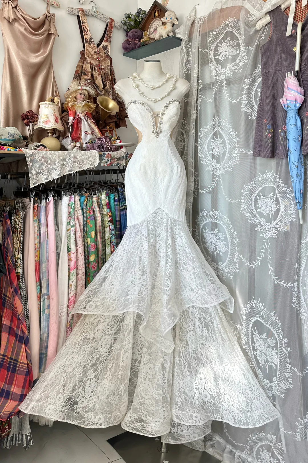 Sweetheart Mermaid Lace Wedding Dress Beaded Layered Evening Dress  P333