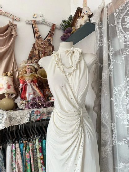 Halter Ivory Mermaid Evening Dress Chiffon Beading Prom Dress  P334