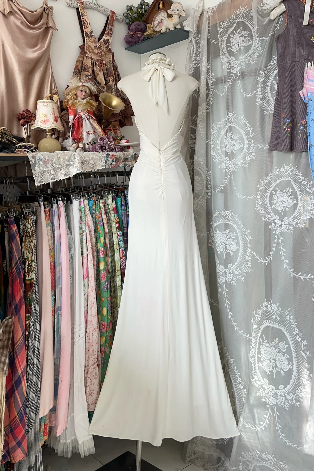 Halter Ivory Mermaid Evening Dress Chiffon Beading Prom Dress  P334