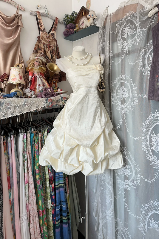 Strapless Beige Short Dress A Line Birthday Dress  P336