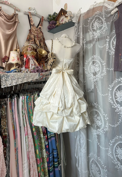 Strapless Beige Short Dress A Line Birthday Dress  P336