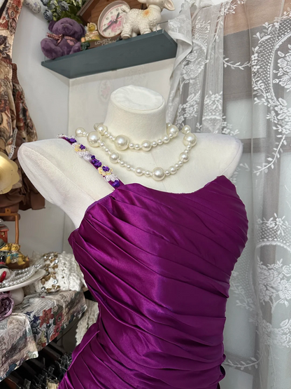 One Shoulder Fuchsia Satin Prom Dress Mermaid Evening Dress  P341