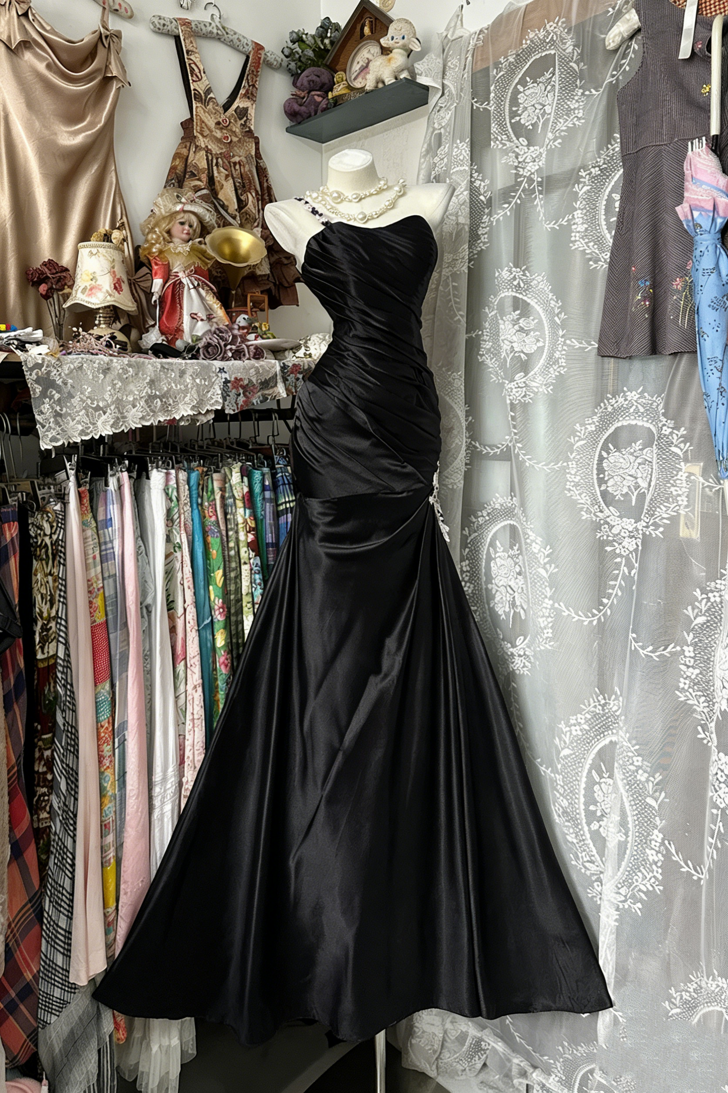One Shoulder Fuchsia Satin Prom Dress Mermaid Evening Dress  P341