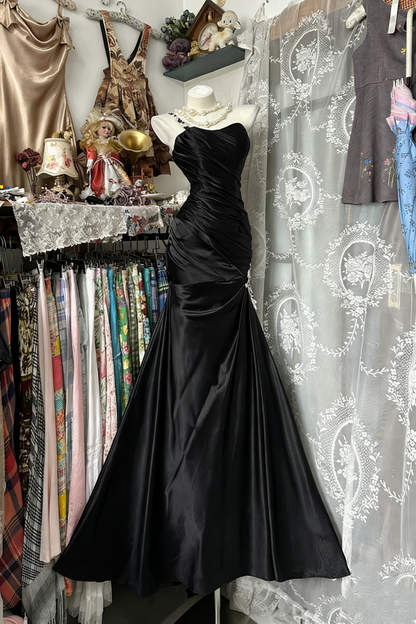 One Shoulder Fuchsia Satin Prom Dress Mermaid Evening Dress  P341