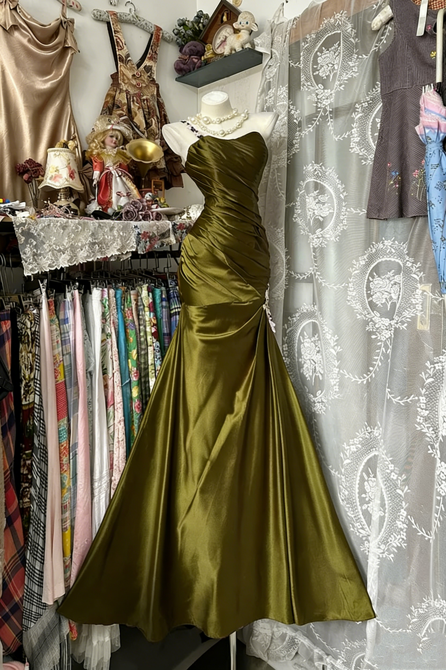 One Shoulder Fuchsia Satin Prom Dress Mermaid Evening Dress  P341