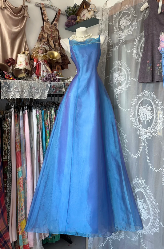 A Line Blue Long Prom Dress Vintage Evening Dress  P342
