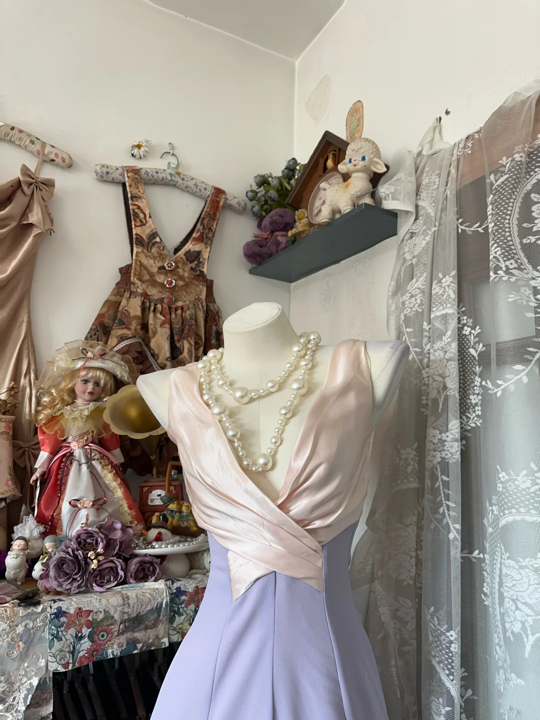 V Neck Lilac Prom Dress A Line Chiffon Vintage Dress  P343