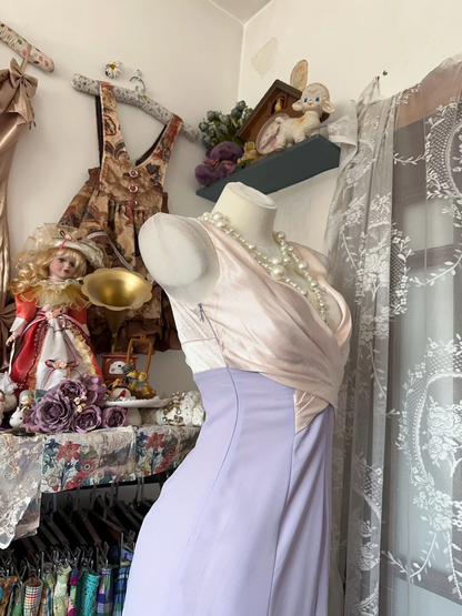 V Neck Lilac Prom Dress A Line Chiffon Vintage Dress  P343