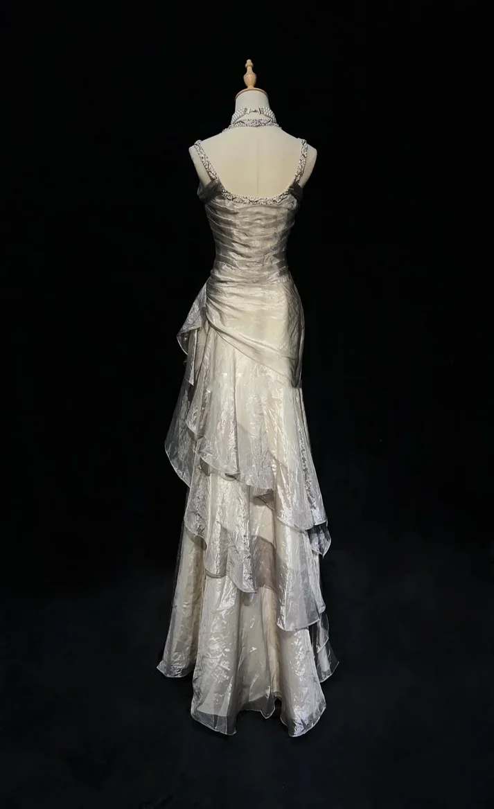 Green Organza Long Prom Dresses Ruffled Long Evening Gowns  P348