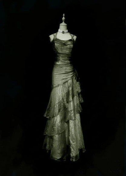 Green Organza Long Prom Dresses Ruffled Long Evening Gowns  P348