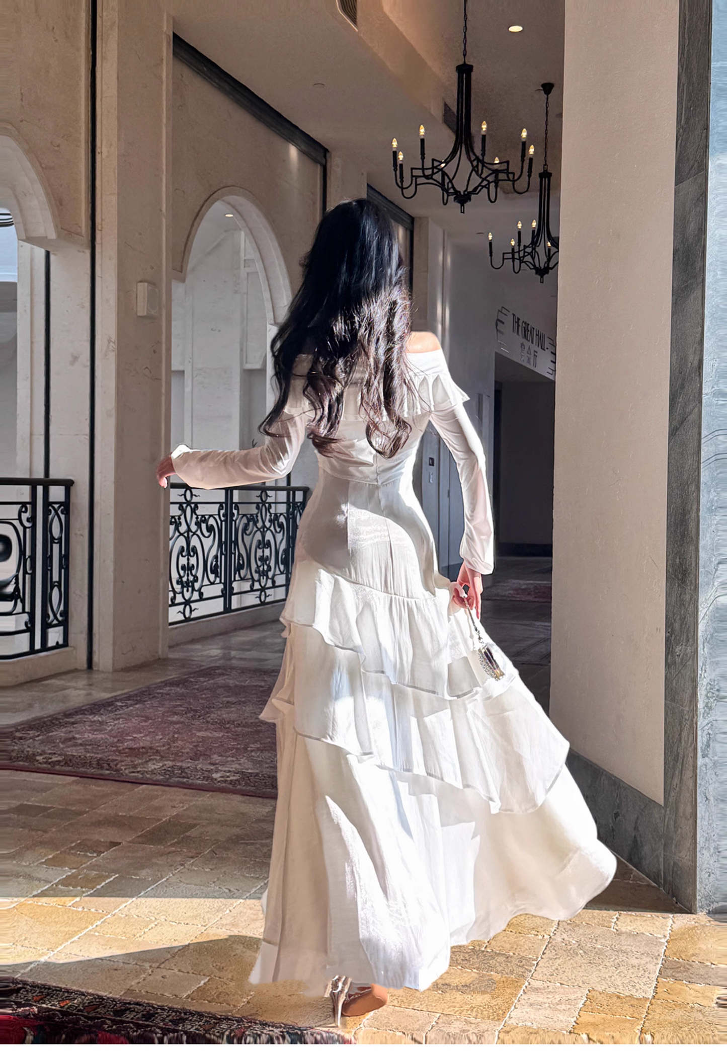Off The Shoulder Long Sleeved Prom Dress Layered Formal Dress Party Dress P35