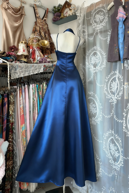 Halter Royal Blue A Line Prom Dress Formal Evening Dress  P350