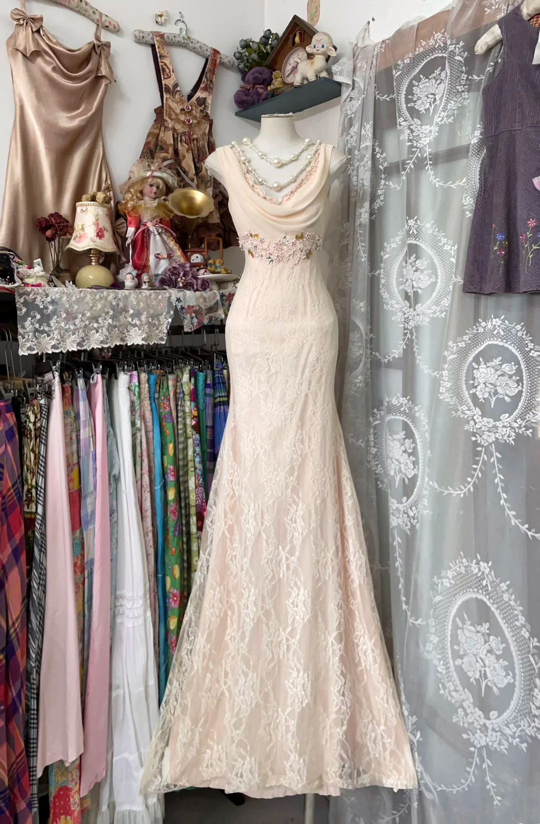 Mermaid Lace Long Prom Dress Vintage Beaded Evening Dress  P351