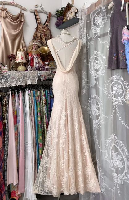 Mermaid Lace Long Prom Dress Vintage Beaded Evening Dress  P351