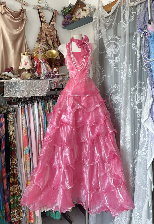 Pink Layered Ruffled Prom Dress A Line Formal Dress Birthday Dress  P352