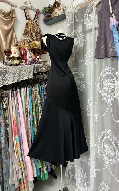 Black Mermaid Prom Dress Satin Elegant Evening Dress  P354