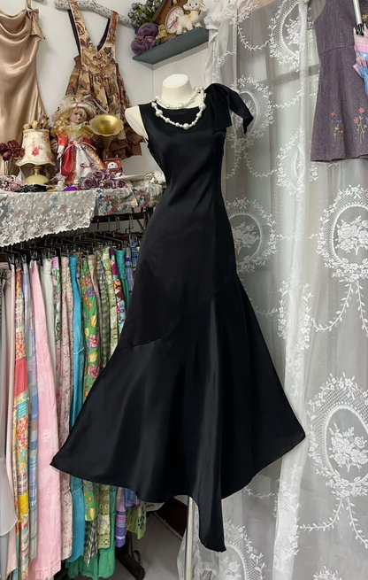 Black Mermaid Prom Dress Satin Elegant Evening Dress  P354